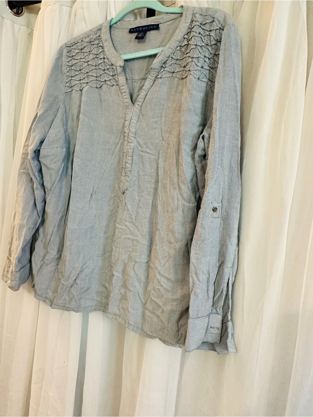 Bandolino Light Blue Striped Long Sleeve Pullover Shirt